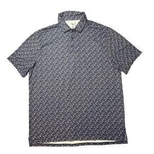 1764 Polo Shirt Mens 2XL Blue Cocktail Glass Print Performance Stretch Short Slv